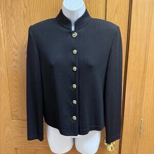 St. John Basics Jacket Santana Knit Button Front Cardigan Black sz 2